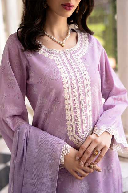 Lilac Embroidered Cambric Lawn 3 Pc Dress - Esra Fashion