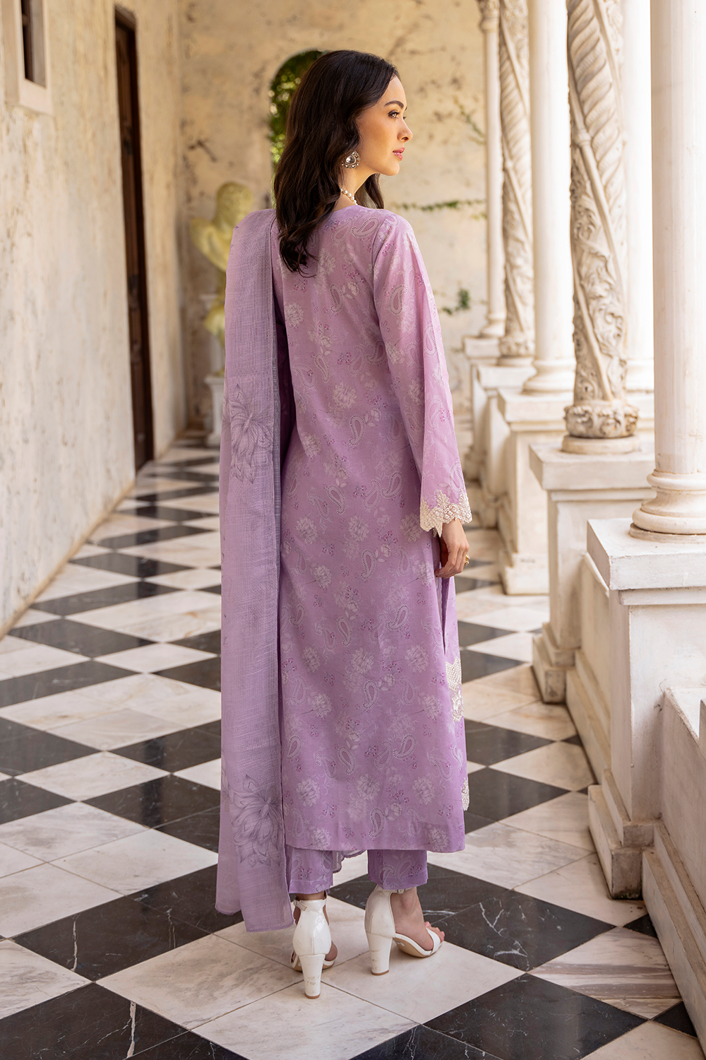 Lilac Embroidered Cambric Lawn 3 Pc Dress - Esra Fashion