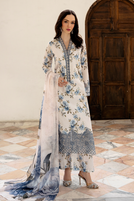 White Embroidered Cambric Lawn 3 Pc Dress - Esra Fashion