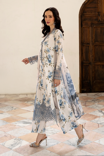 White Embroidered Cambric Lawn 3 Pc Dress - Esra Fashion