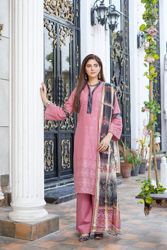 Rose Pink | Chikankari Schifflil Lawn | 3 Pc | MUNIRA