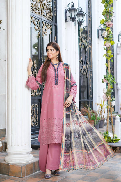 Rose Pink | Chikankari Schifflil Lawn | 3 Pc | MUNIRA