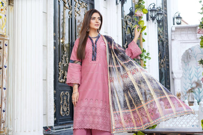 Rose Pink | Chikankari Schifflil Lawn | 3 Pc | MUNIRA