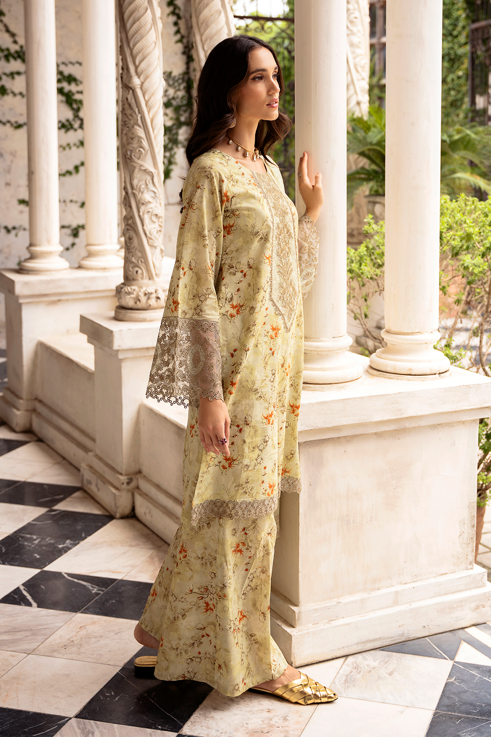 Light Lemon Embroidered Cambric Lawn 3 Pc Dress - Esra Fashion