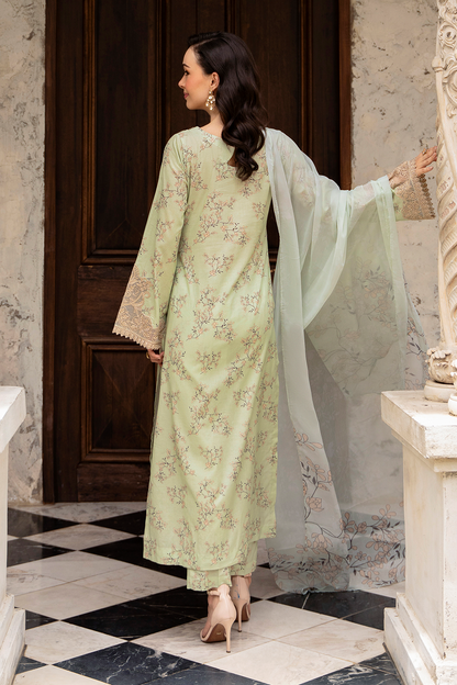 Pista Green Embroidered Cambric Lawn 3 Pc Dress - Esra Fashion