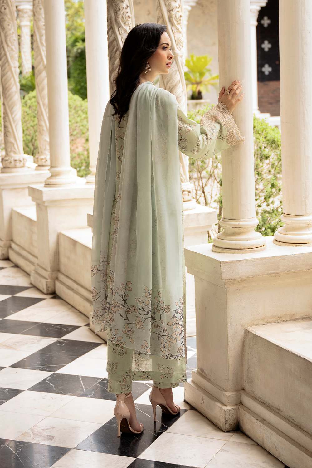 Pista Green Embroidered Cambric Lawn 3 Pc Dress - Esra Fashion