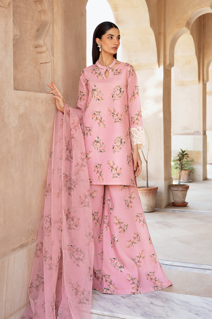 Pink Printed Silk Lawn 3 Pc Dress By Esra Fashion