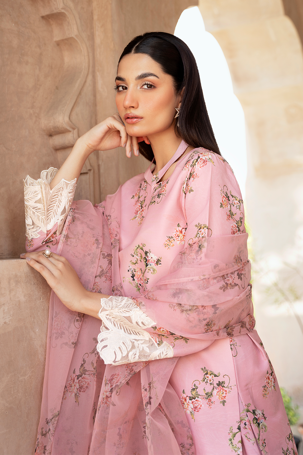 Pink Printed Silk Lawn 3 Pc Dress By Esra Fashion