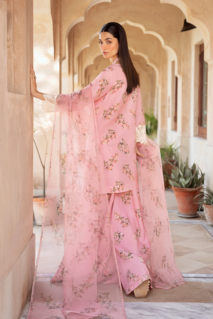 Pink Printed Silk Lawn 3 Pc Dress By Esra Fashion