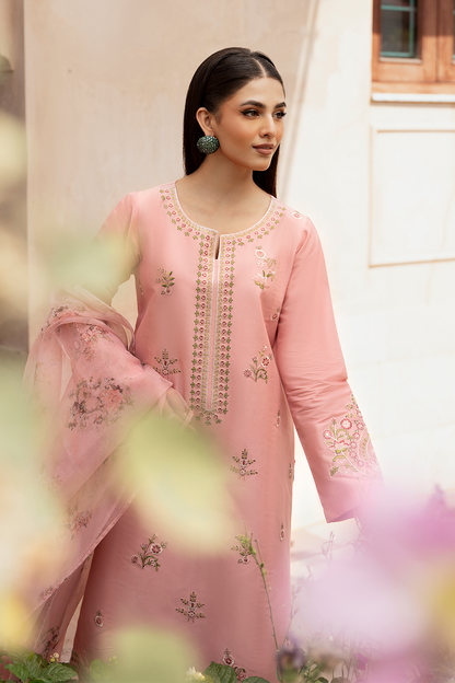 Peach Embroidered Printed Silk Lawn 3 Pc Dress By Esra Fashion