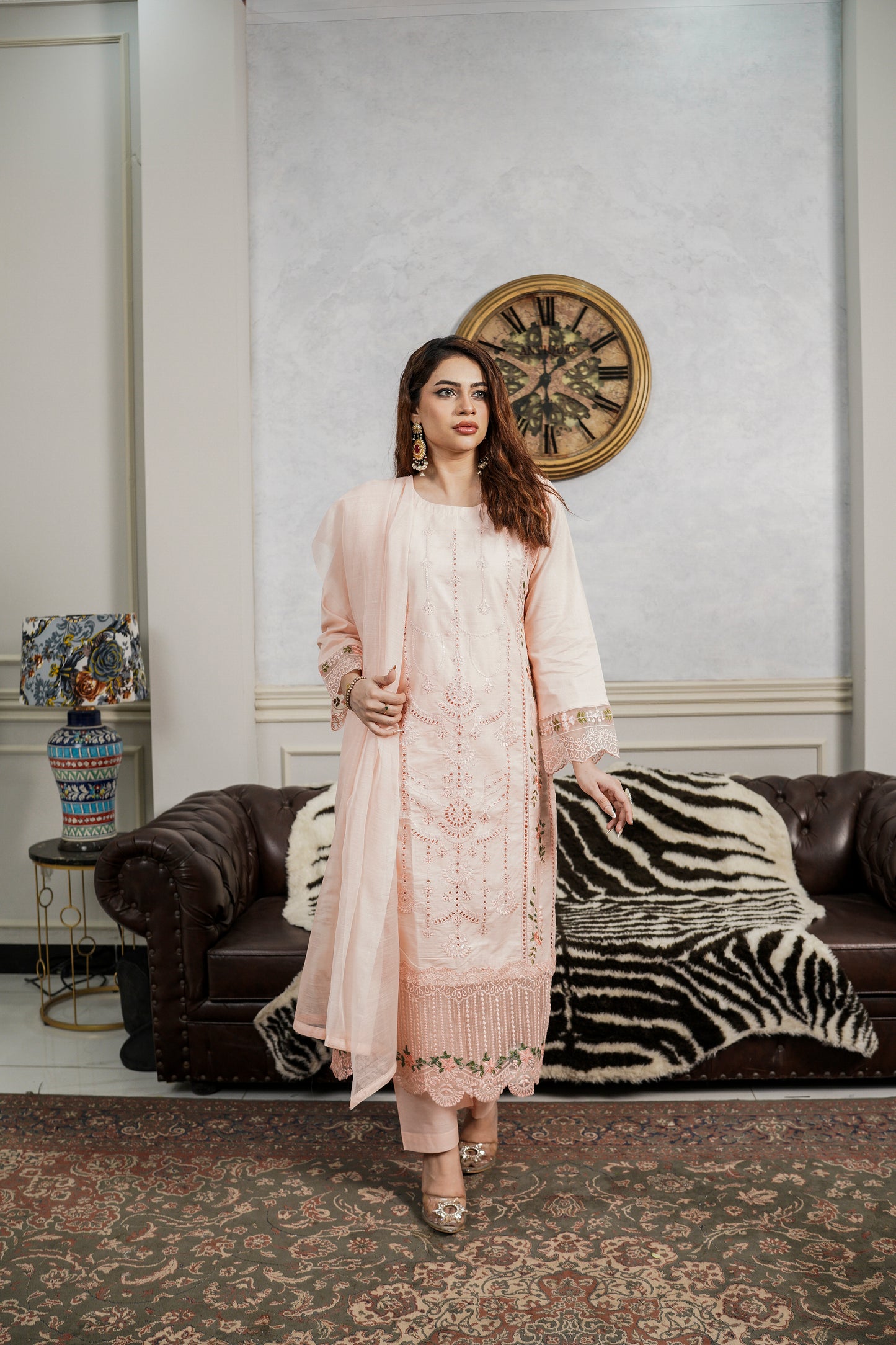 (Peach Skin) 3 Pc Luxury Chikenkari Cotton by Simrans