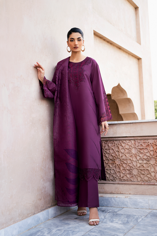 (Purple) "MIZAJ" Embroidered Lawn 3Pc Collection-Esra Fashion