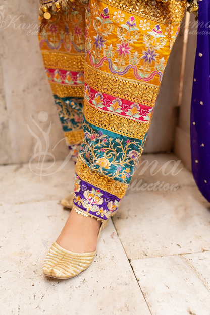 Purple Embroidered Chiffon 3 Pc Salwar Plazo | Wedding Wear | Karma Collection