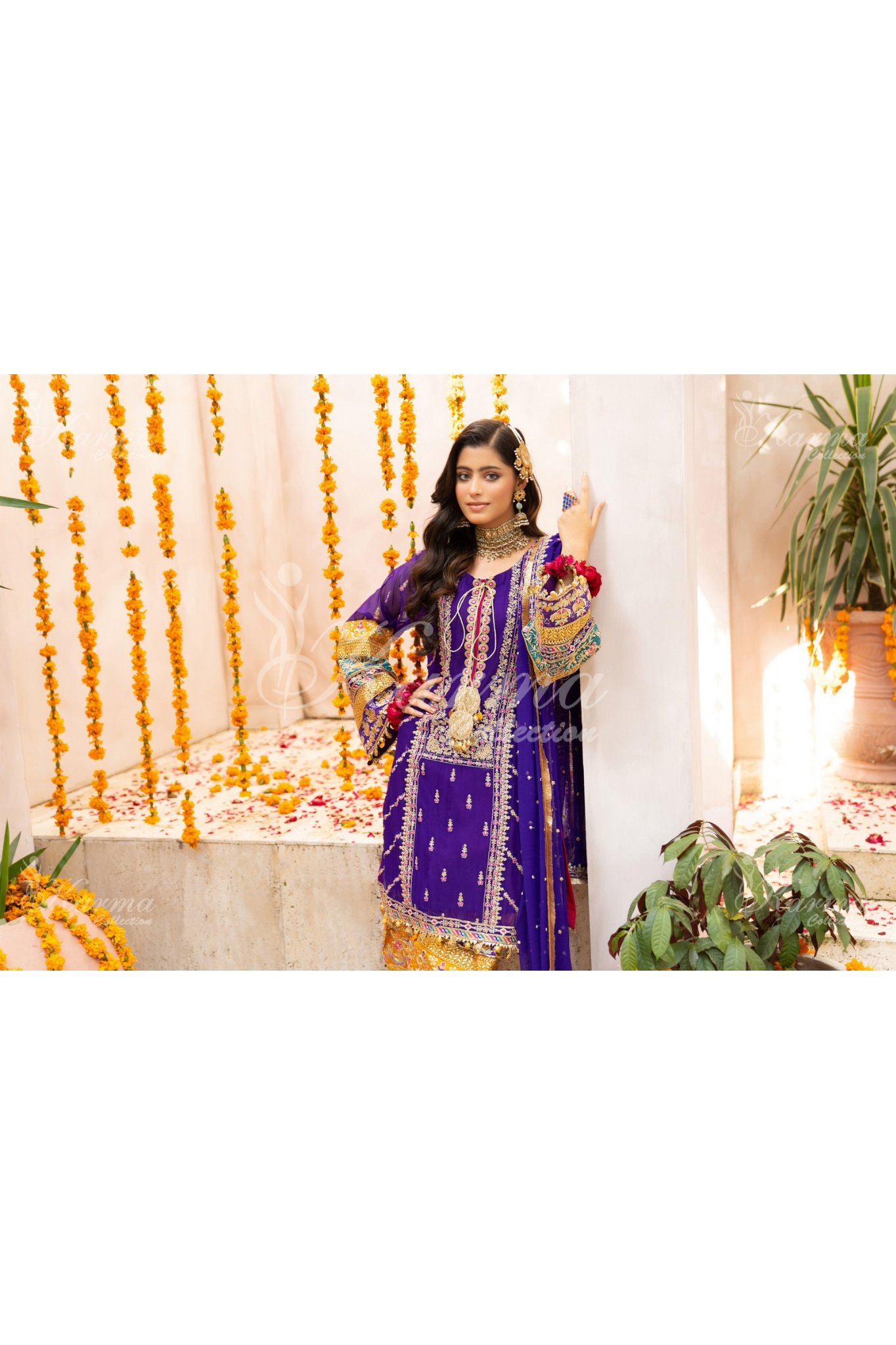 Purple Embroidered Chiffon 3 Pc Salwar Plazo | Wedding Wear | Karma Collection