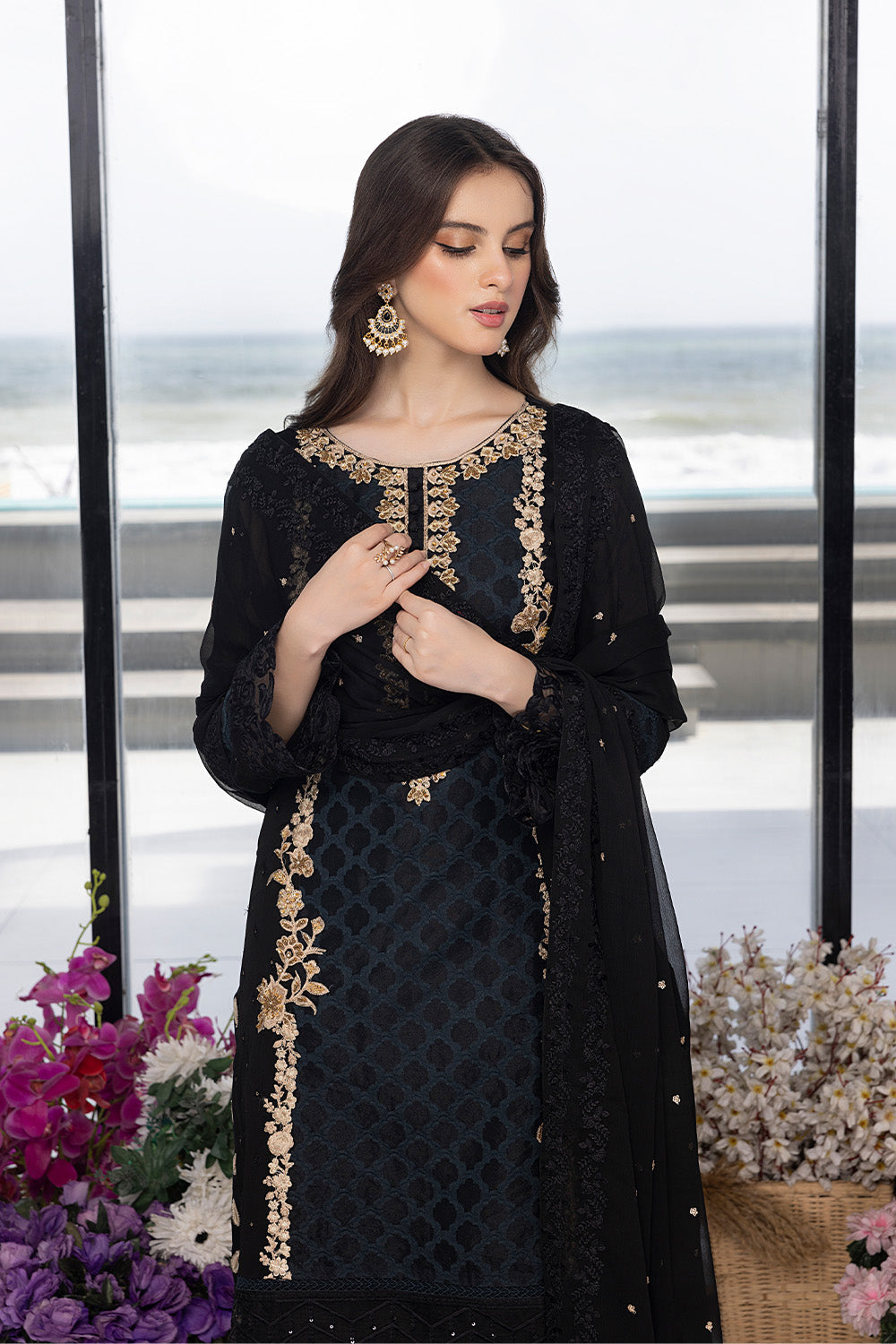 Luxe By Azure Embroidered 3 Piece Suit Flint Fantasy