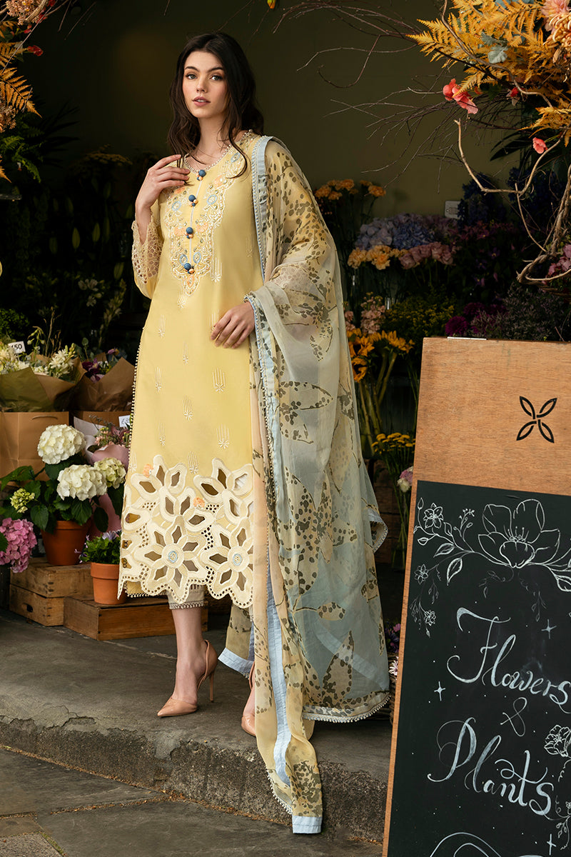 (Yellow) 3 Pc Embroidered Luxury Lawn Collection- Mushq