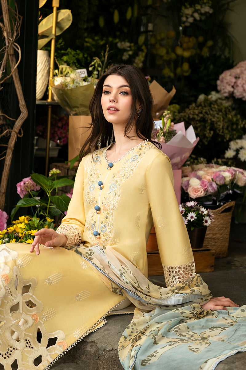 (Yellow) 3 Pc Embroidered Luxury Lawn Collection- Mushq