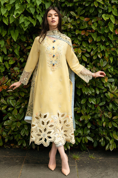 (Yellow) 3 Pc Embroidered Luxury Lawn Collection- Mushq