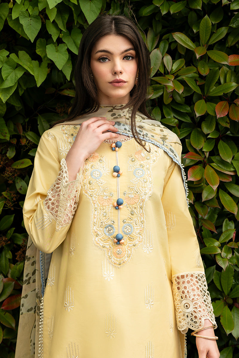 (Yellow) 3 Pc Embroidered Luxury Lawn Collection- Mushq