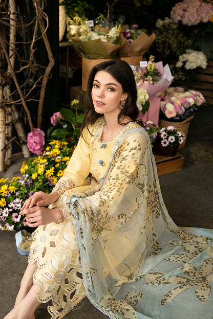 (Yellow) 3 Pc Embroidered Luxury Lawn Collection- Mushq