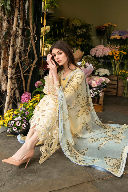 (Yellow) 3 Pc Embroidered Luxury Lawn Collection- Mushq