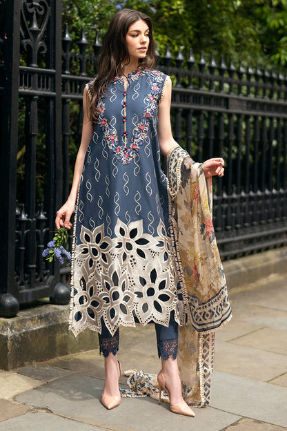 (Blue) 3 Pc Luxury Embroidered Lawn Collection- Mushq