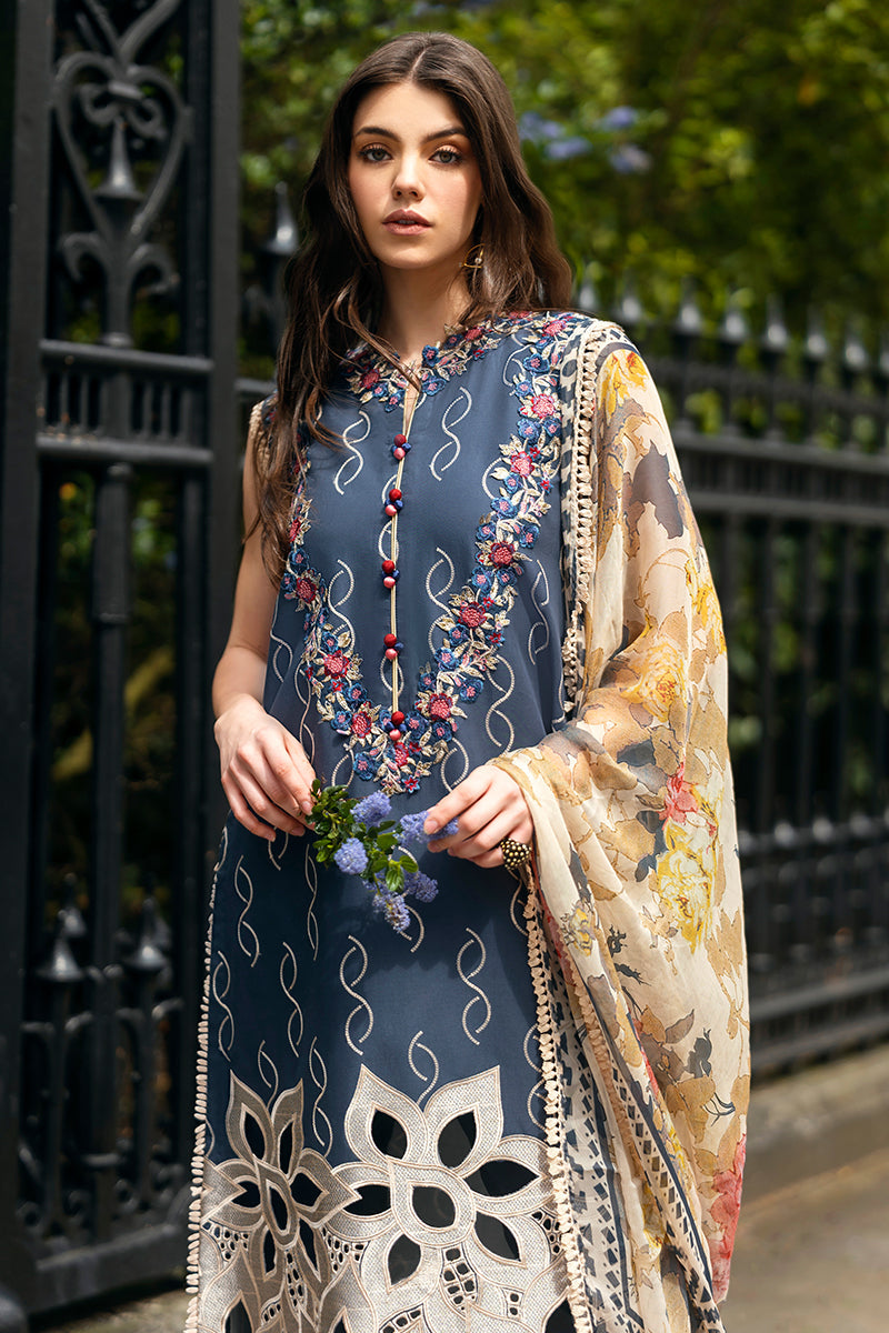 (Blue) 3 Pc Luxury Embroidered Lawn Collection- Mushq