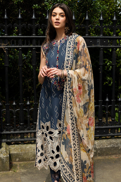 (Blue) 3 Pc Luxury Embroidered Lawn Collection- Mushq