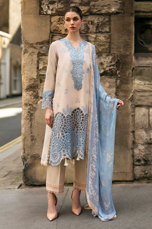 (Skin & Sky Blue) 3 Pc Luxury Embroidered Lawn Collection- Mushq