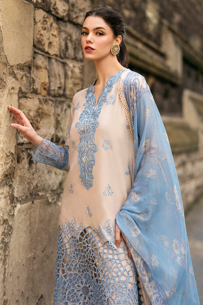 (Skin & Sky Blue) 3 Pc Luxury Embroidered Lawn Collection- Mushq