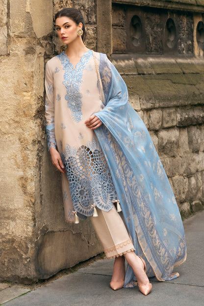 (Skin & Sky Blue) 3 Pc Luxury Embroidered Lawn Collection- Mushq