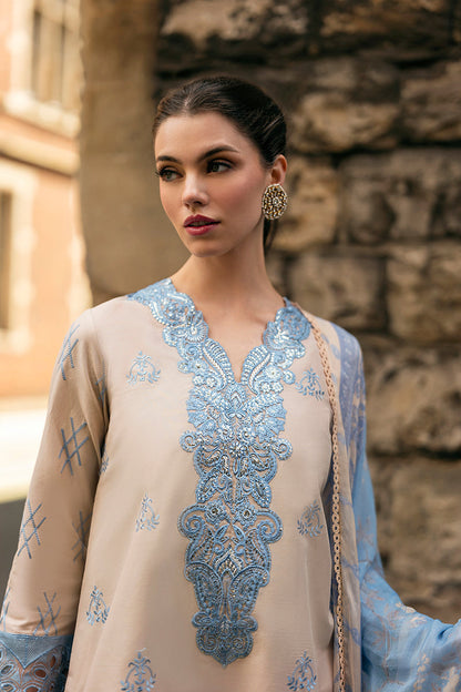 (Skin & Sky Blue) 3 Pc Luxury Embroidered Lawn Collection- Mushq