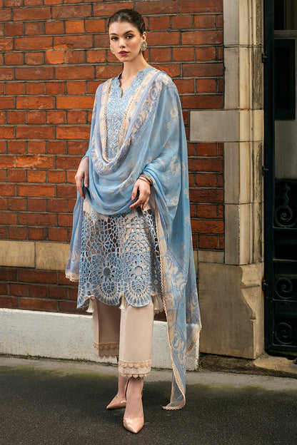 (Skin & Sky Blue) 3 Pc Luxury Embroidered Lawn Collection- Mushq