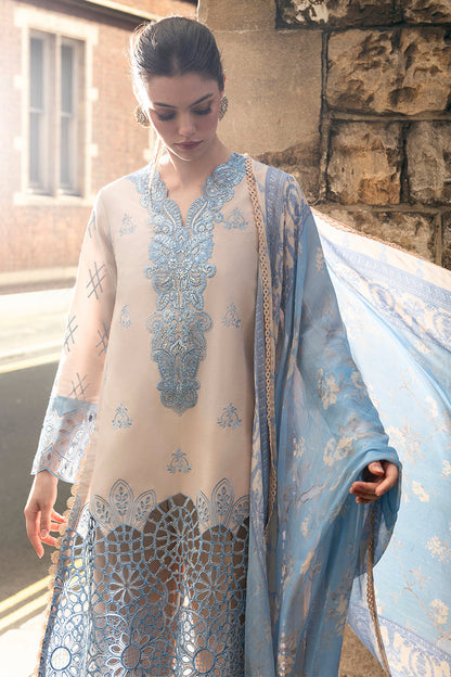 (Skin & Sky Blue) 3 Pc Luxury Embroidered Lawn Collection- Mushq