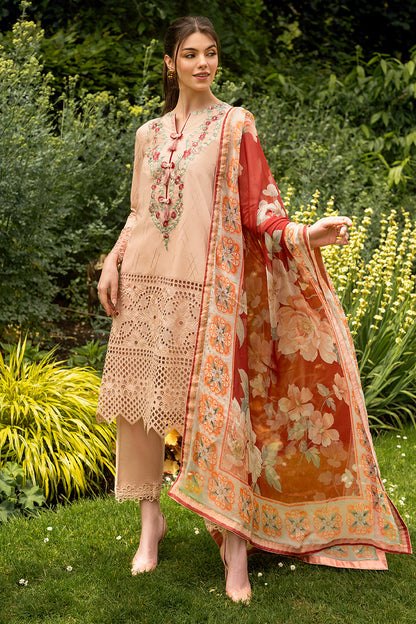 (Pastel Orange) 3 Pc Luxury Embroidered Lawn Collection- Mushq