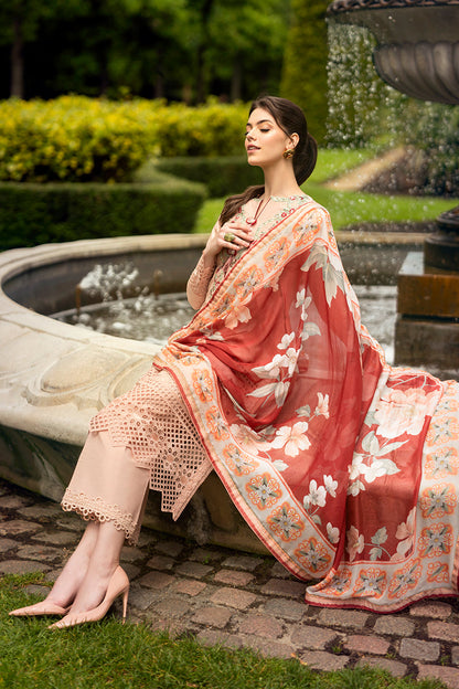 (Pastel Orange) 3 Pc Luxury Embroidered Lawn Collection- Mushq