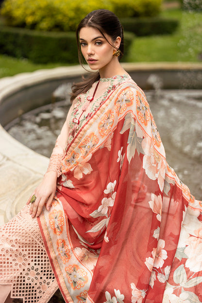 (Pastel Orange) 3 Pc Luxury Embroidered Lawn Collection- Mushq