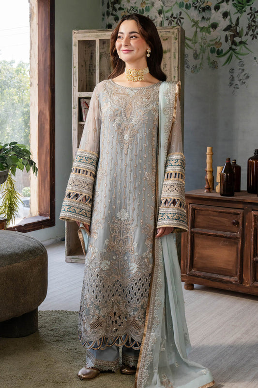 Ice Grey & Tame Teal | Embroidered Chiffon | Luxury Pret | 3 Pc | Ready to Wear | IMROZIA