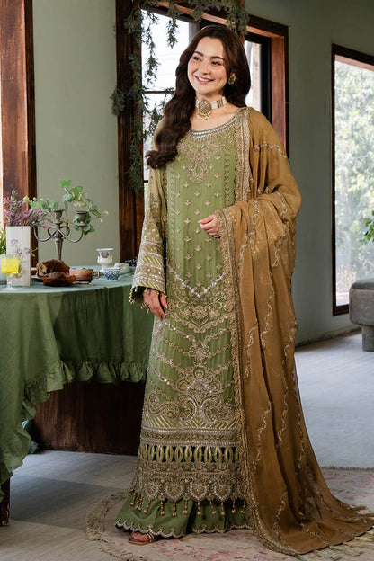 Iguana Green & Brown | Embroidered Chiffon | Luxury Pret | 3 Pc | Ready to Wear | IMROZIA