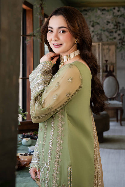 Iguana Green & Brown | Embroidered Chiffon | Luxury Pret | 3 Pc | Ready to Wear | IMROZIA