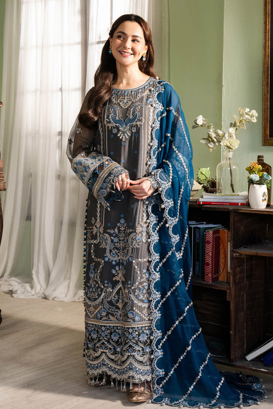 Serica Dark Grey & Blue | Embroidered Chiffon | Luxury Pret | 3 Pc | Ready to Wear | IMROZIA