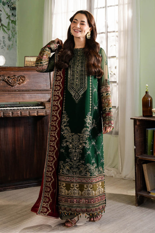 Dark Green & Red | Embroidered Chiffon | Luxury Pret | 3 Pc | Ready to Wear | IMROZIA