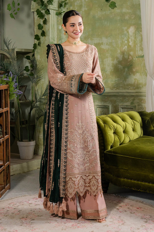 Pinkish Brown & Green | Embroidered Chiffon | Luxury Pret | 3 Pc | Ready to Wear | IMROZIA