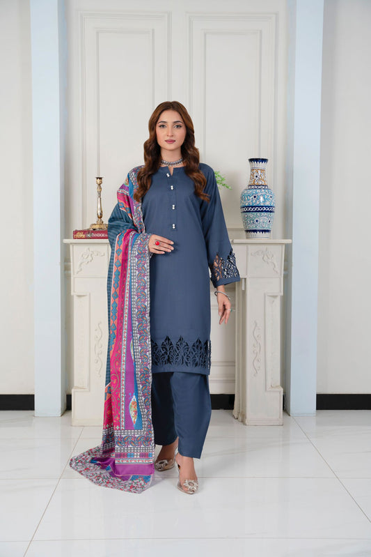 3 PC DHANAK LASERKARI DRESS WITH WOOL SHAWL-RANIYA.h