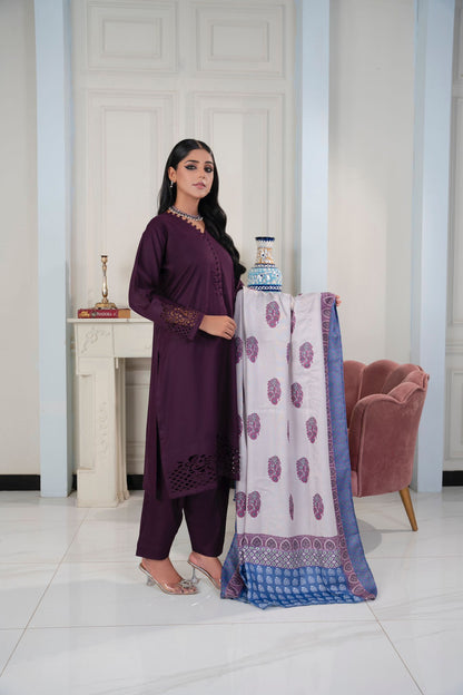 3 PC DHANAK LASERKARI DRESS WITH WOOL SHAWL-RANIYA.h