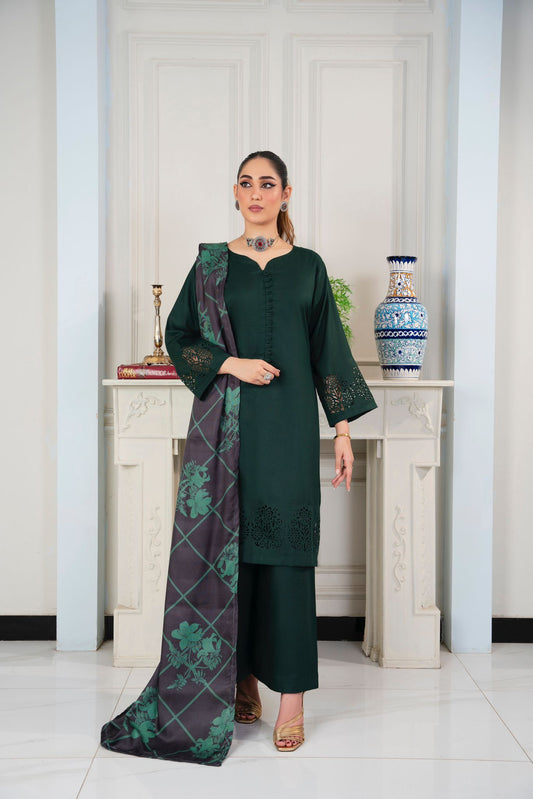 3 PC DHANAK LASERKARI DRESS WITH WOOL SHAWL-RANIYA.h