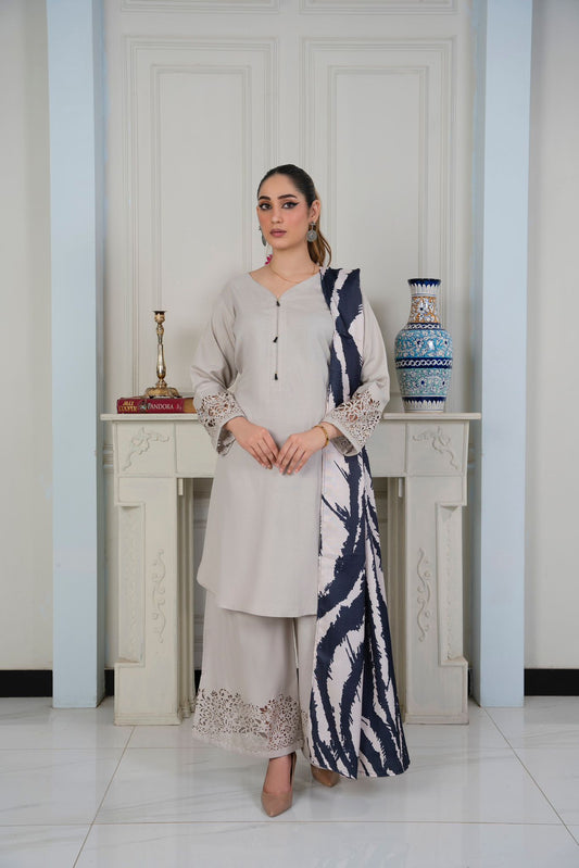 3 PC DHANAK LASERKARI DRESS WITH WOOL SHAWL-RANIYA.h