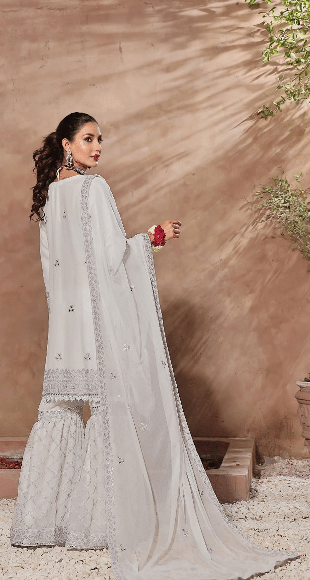 3 PIECE EMBROIDERED CHIFFON COLLECTION - (DEEP SWAN)