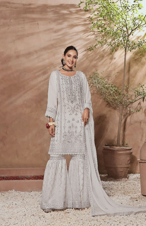 3 PIECE EMBROIDERED CHIFFON COLLECTION - (DEEP SWAN)