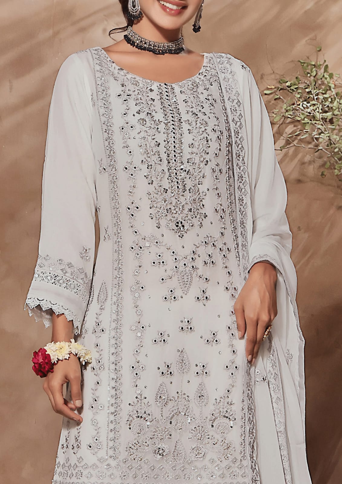 3 PIECE EMBROIDERED CHIFFON COLLECTION - (DEEP SWAN)